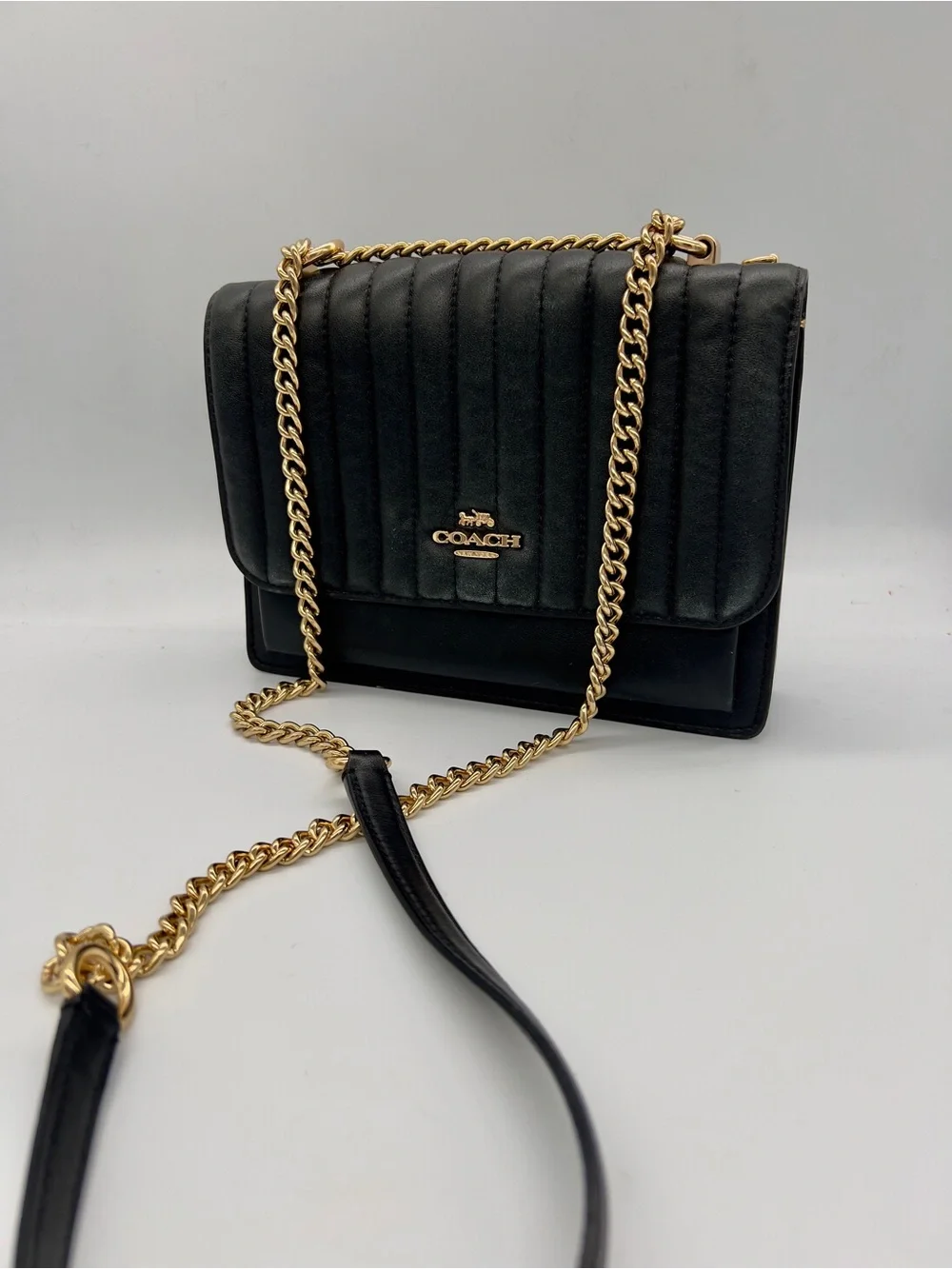 Coach Black Quilted Leather Crossbody with Gold Chain